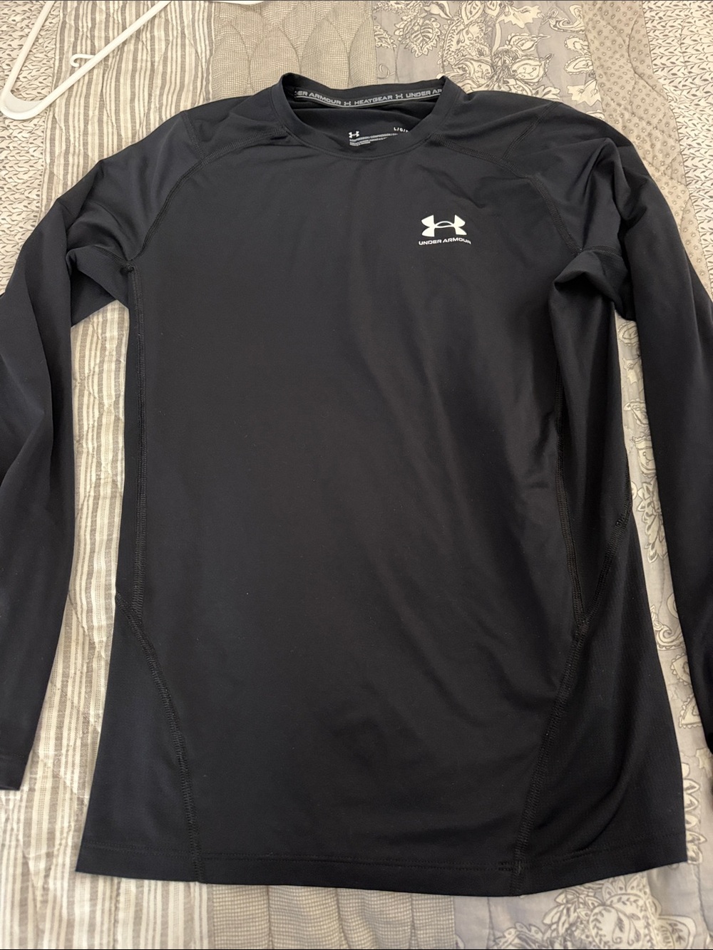 Under Armour Black Long Sleeve Compression Top with White Logo men’s large